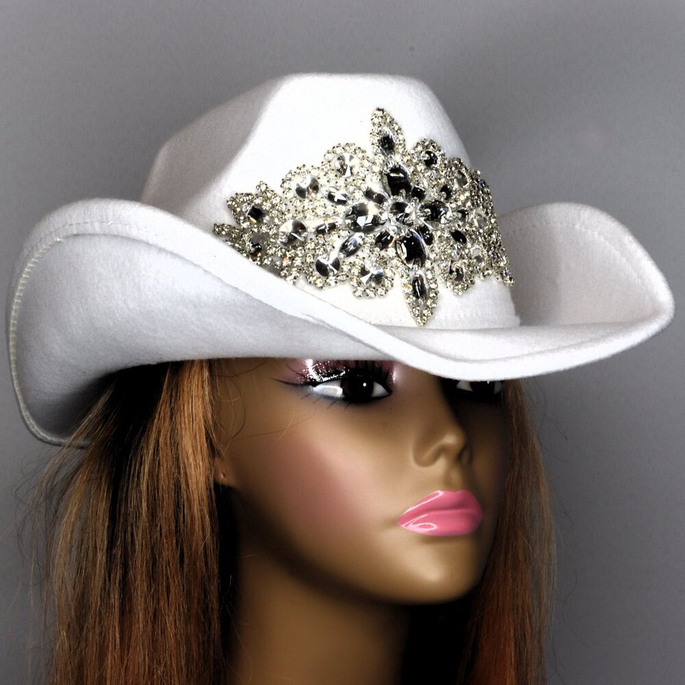 Women's Luxurious Sparkling Rhinestone Cowboy Hat - White - Picture 2 of 2